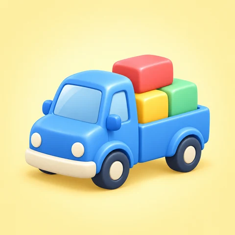 Cargo Jam’s cheerful blue truck carrying yellow, coral and mint cargo